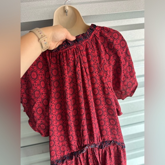 Women’s Gorgeous Red Black Anthropologie Robin Tiered Mini Dress Size 1X - Picture 10 of 14